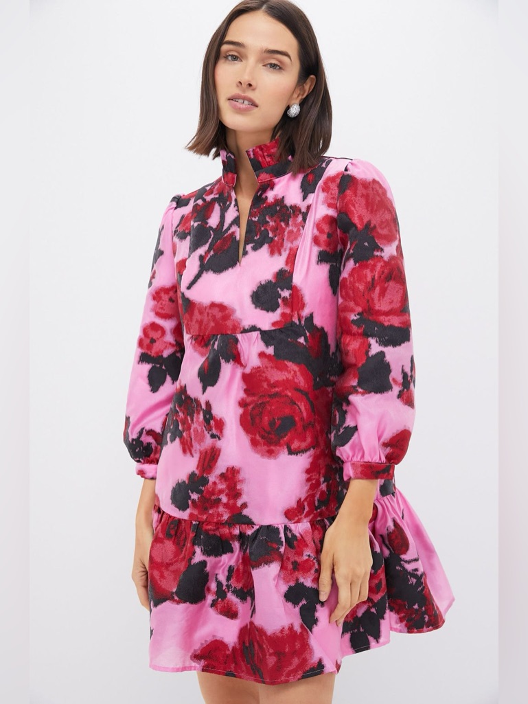 Tuckernuck Cerise Blossom Jacquard Palmerston Dress Wedding Guest Dress Floral